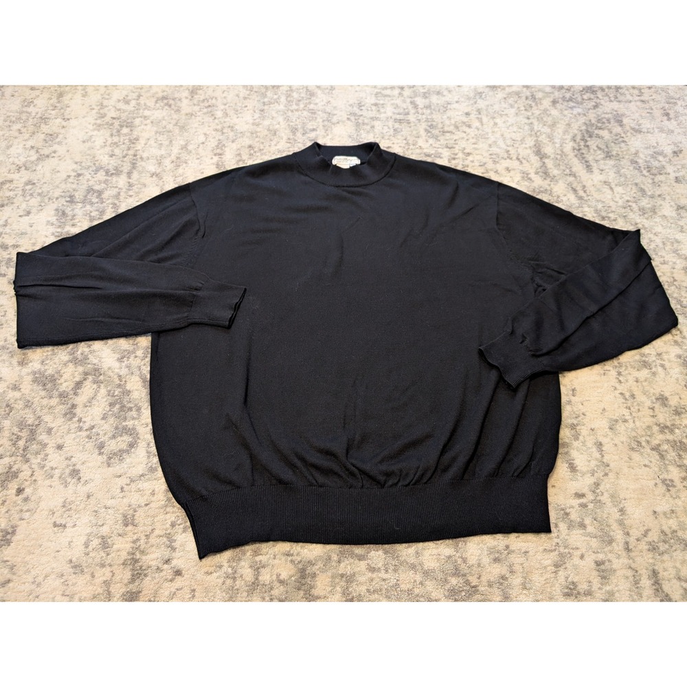 Norm Thompson VTG 90s Black Silk Cotton Mock Neck Sweater Pullover Men's XXL